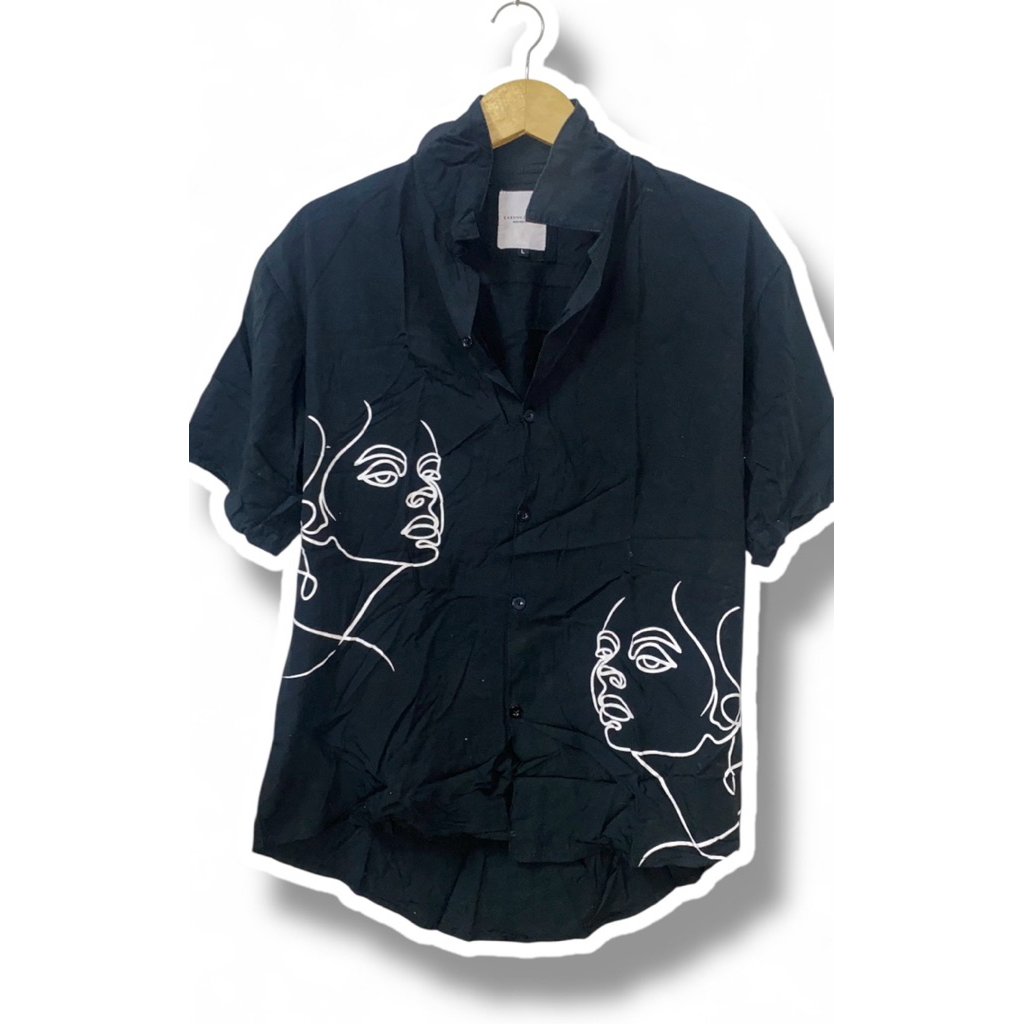 [ PRELOVED ] Kemeja Wanita Pria Hawai Vintage Lengan Pendek Katun Motif LineGirls