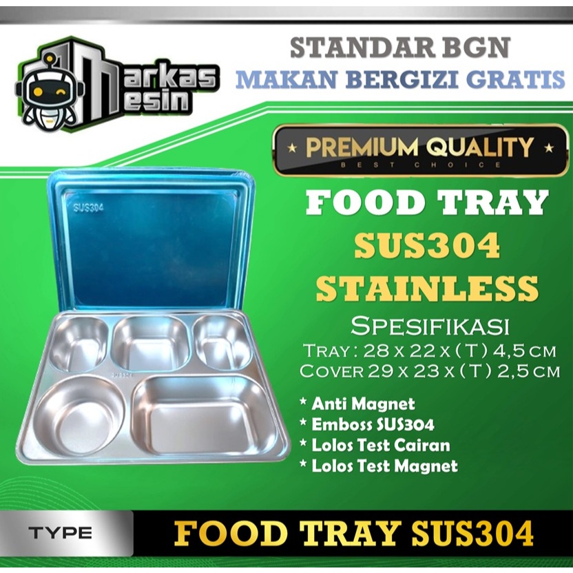 Food Tray SUS304 Ompreng MBG Stainless Steel 304 Anti Magnet
