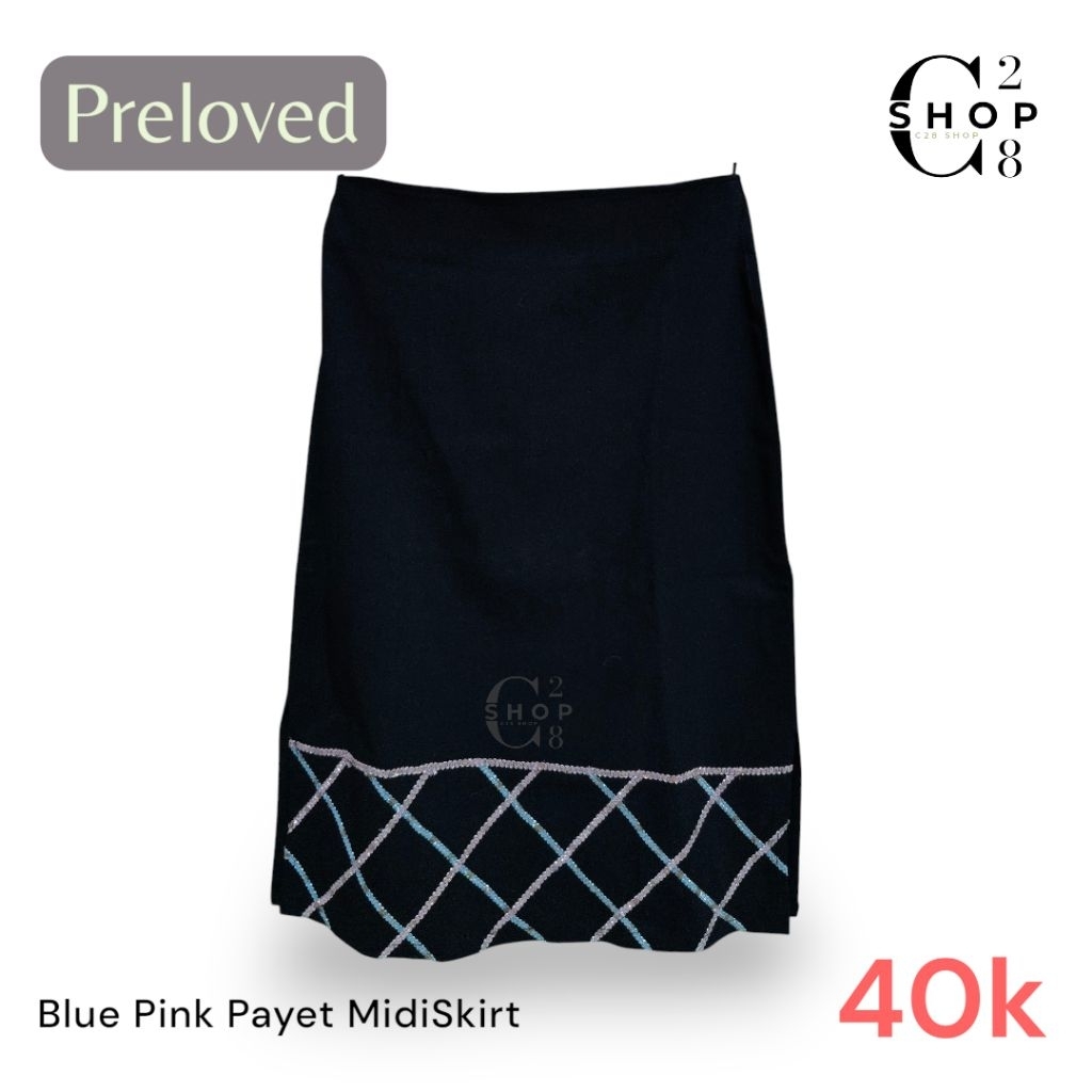 PRELOVED Blue Pink Payet Midi Skirt