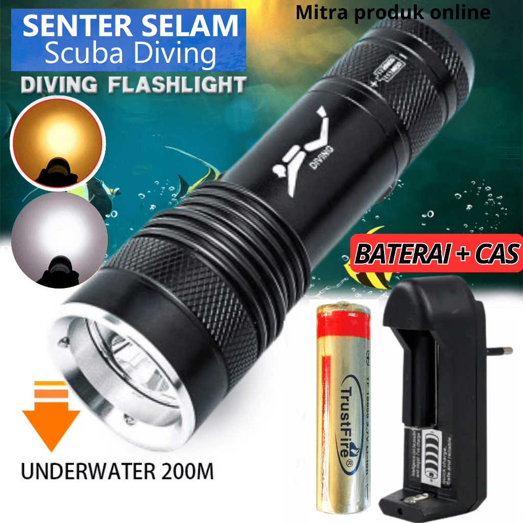 GENWISS Senter LED Diving Anti Air Tahan 40 Jam Senter LED Diving Lampu Kuning Putih T6 - G301