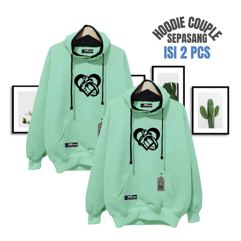Switer Couple Cowo Cewe Pasangan Motif Love & Cincin Warna Mint Keren Bahan Kain Fleece Tebal Lembut