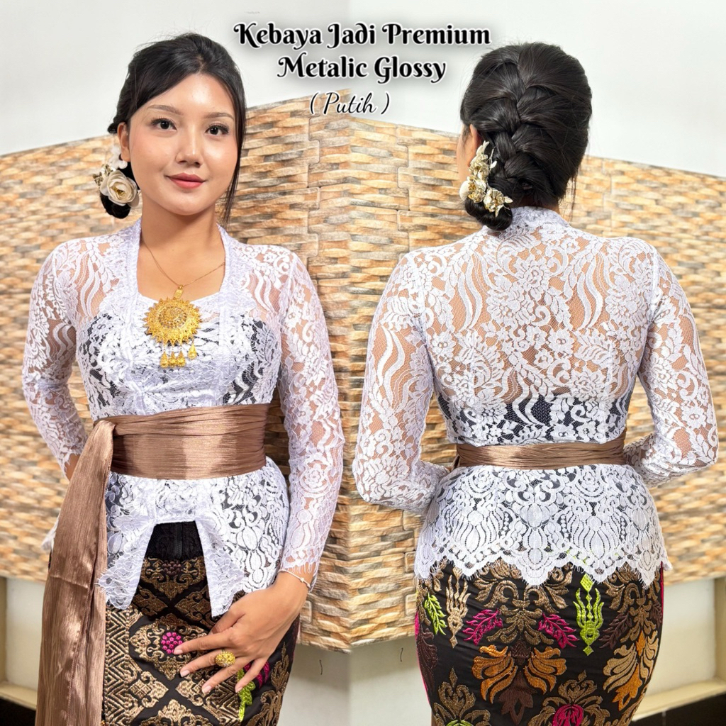 KEBAYA BALI JADI BROKAT SEMI PRANCIS PREMIUM DAN URAGIRI SPECIAL WARNA PUTIH