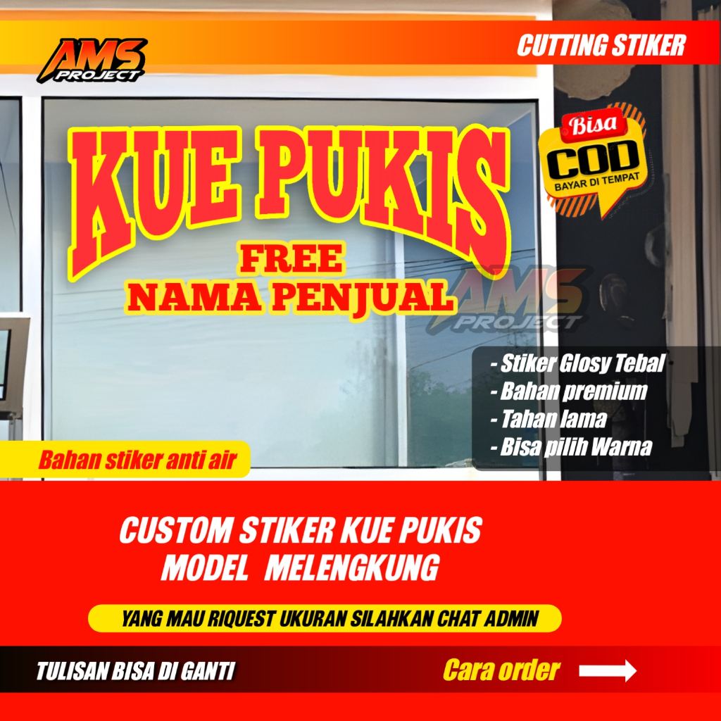 

Cutting Stiker KUE PUKIS 2warna model lengkung free nama penjual
