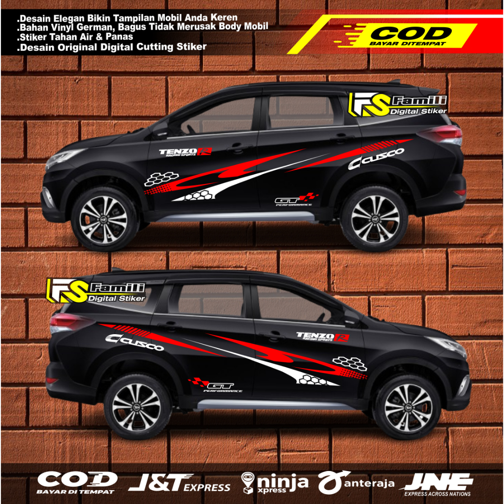 Stiker Mobil Rush GR Model GT List Simple Tahan Lama