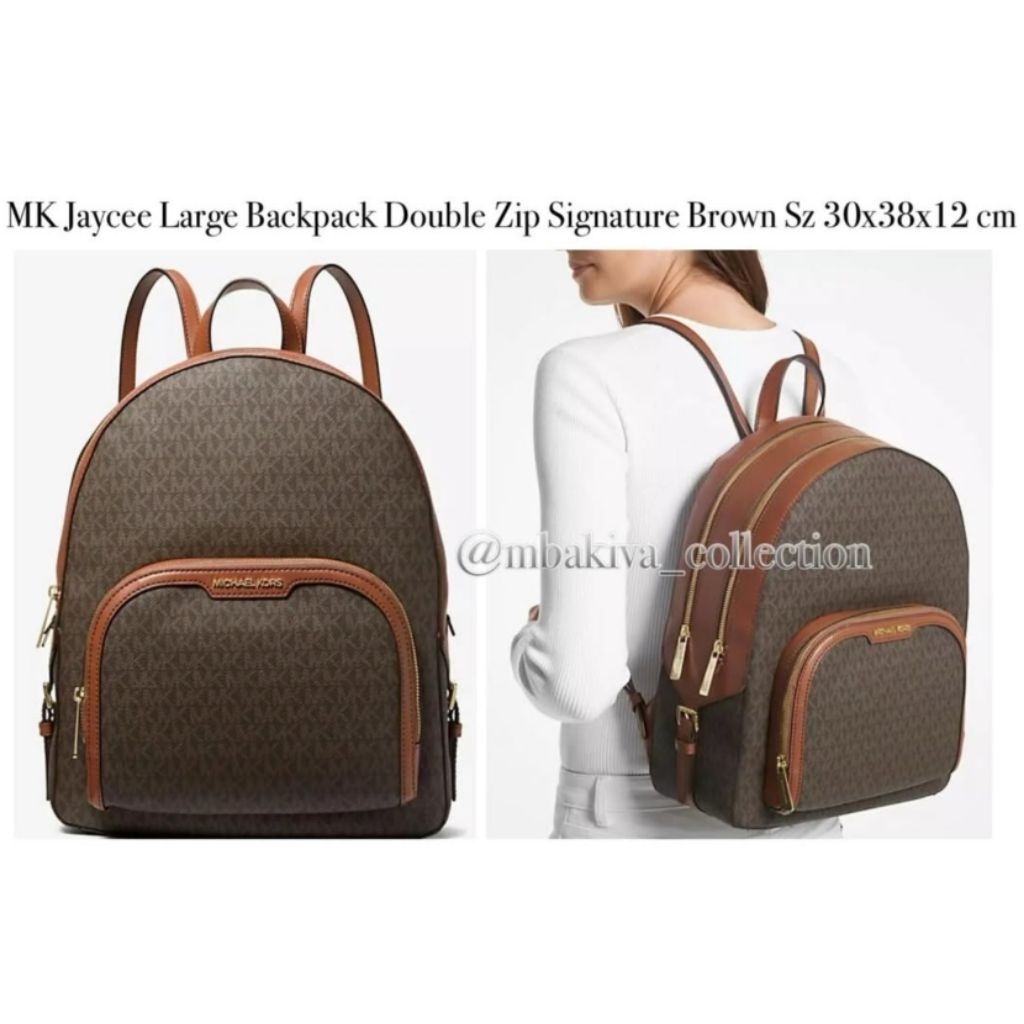 MK Jaycee Large Backpack Double Zip Signature Brown