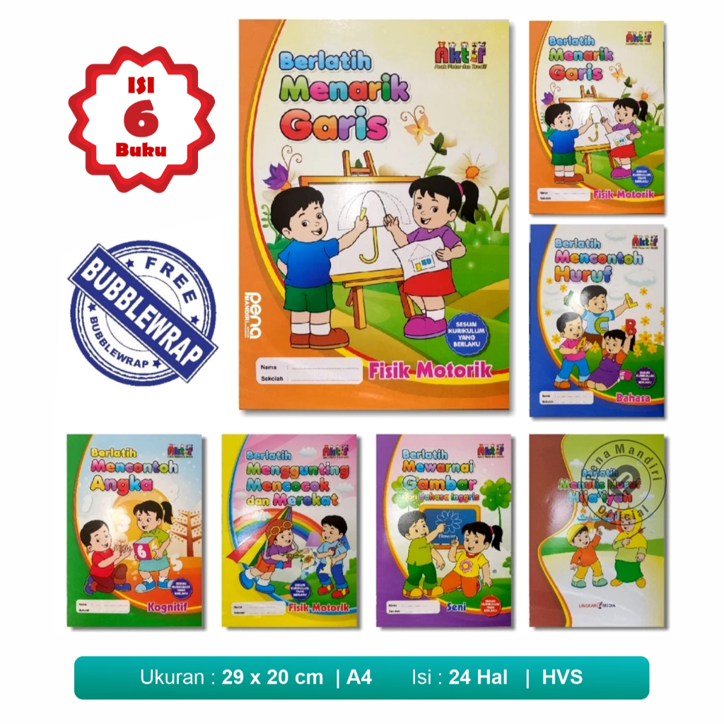 Buku TK Paud Aktif Berlatih dan Aktif Pintar Paket Isi 6 Buku (Lingkar Media)