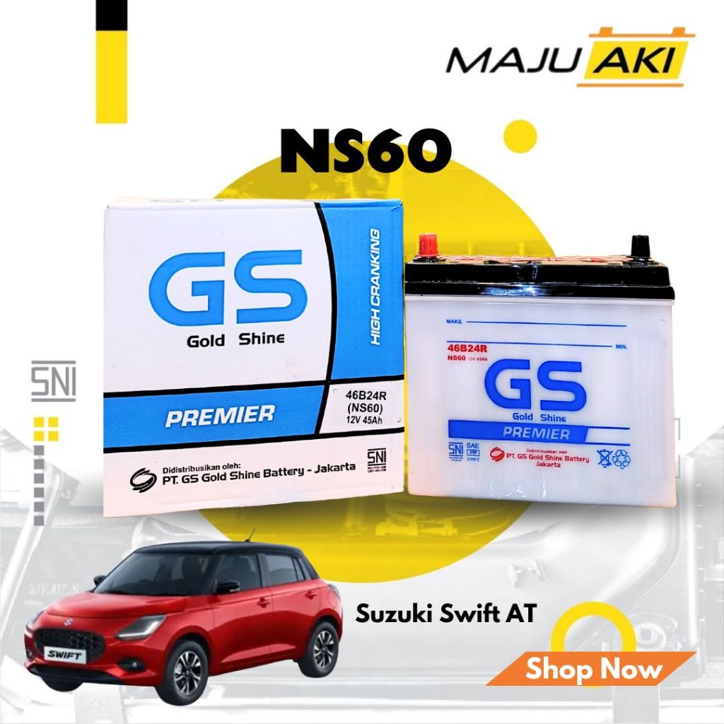 Aki Mobil Suzuki Swift Aki Basah GS Gold Shine Dry Charge Premier NS60 12V 45Ah