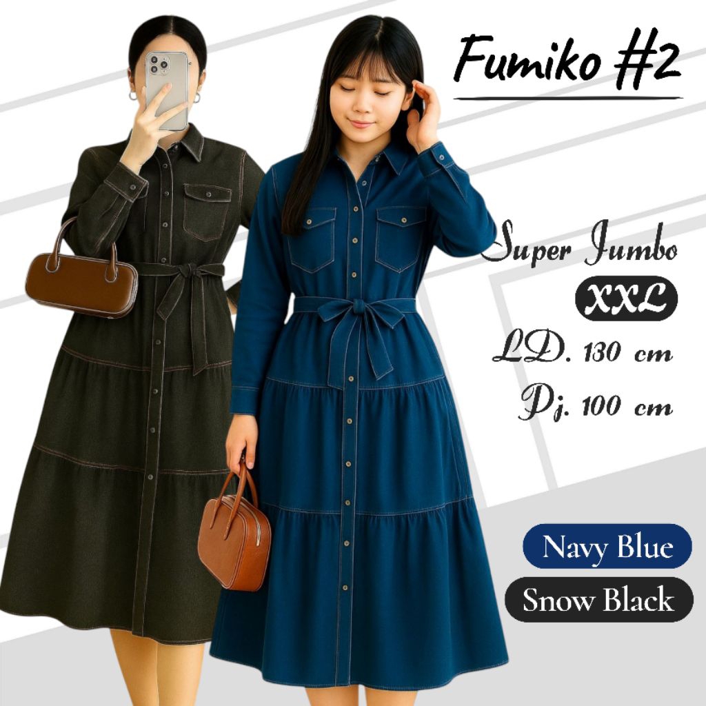 Fumiko DRESS JUMBO LD 130 Matt. Jeans Wash Dres Wanita Jumbo Big Size Oversize