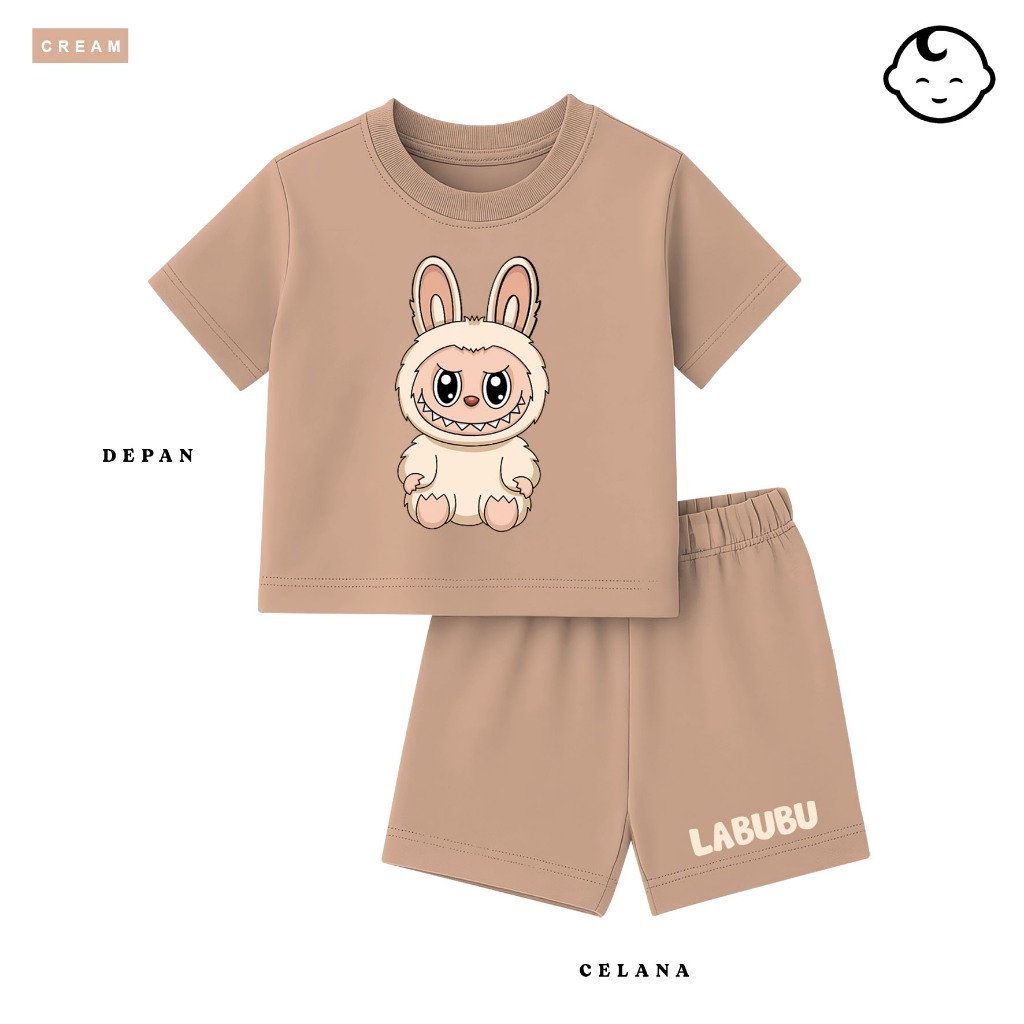 Kaos anak kecil balita satu set celana motif katalog LABUBU Viral baju lucu 1 - 5 Tahun