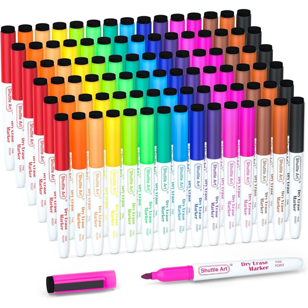

Shuttle Art Dry Erase Markers, 90 Bulk Pack 15 Colors Magnetic Whiteboard Markers