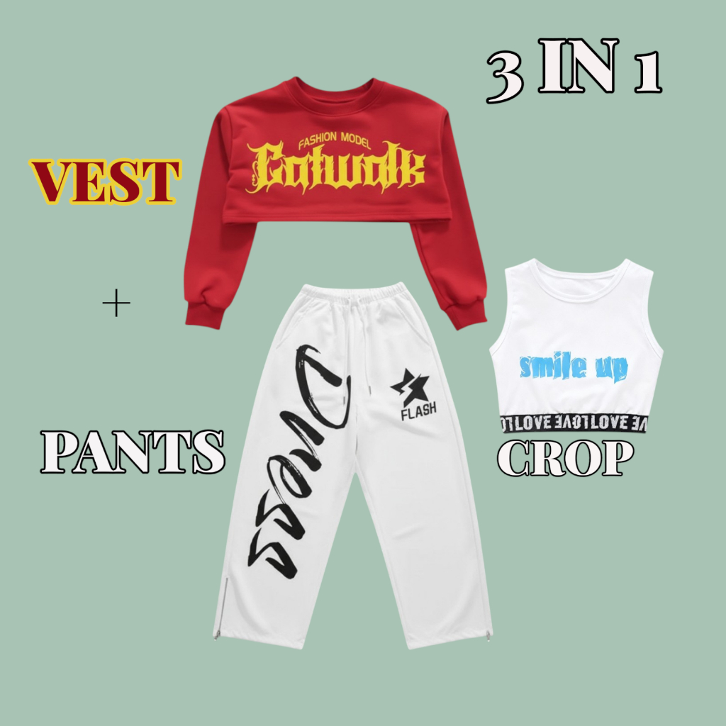 SPIRIT set dance anak perempuan hip hop smile up 3 in 1 untuk usia 3 sampai 14 tahun GARASI BAJUKU