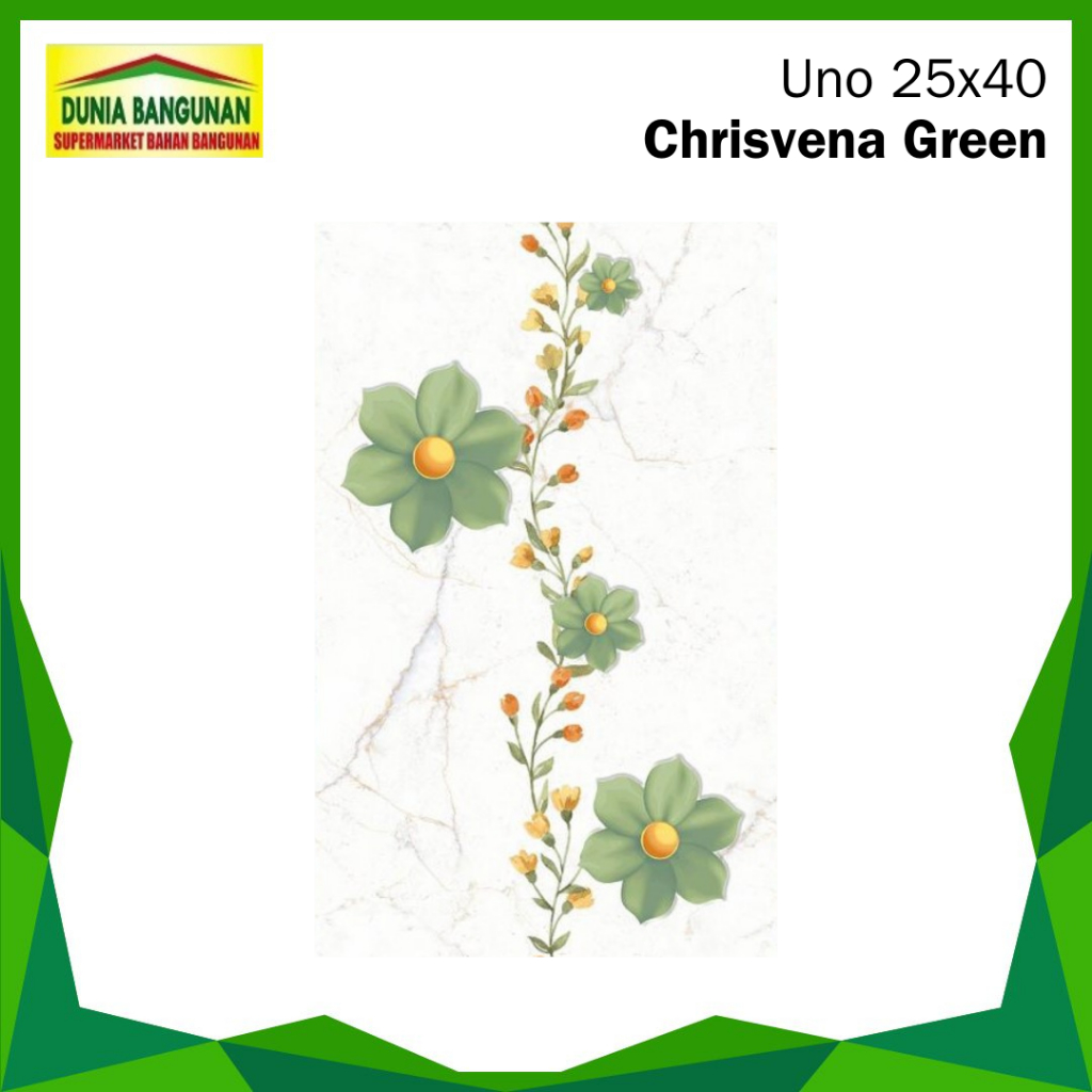 Keramik Dinding Dapur Bunga UNO Chrisvena Green KW1 Keramik Dinding Kamar Mandi Glossy Bunga Hijau