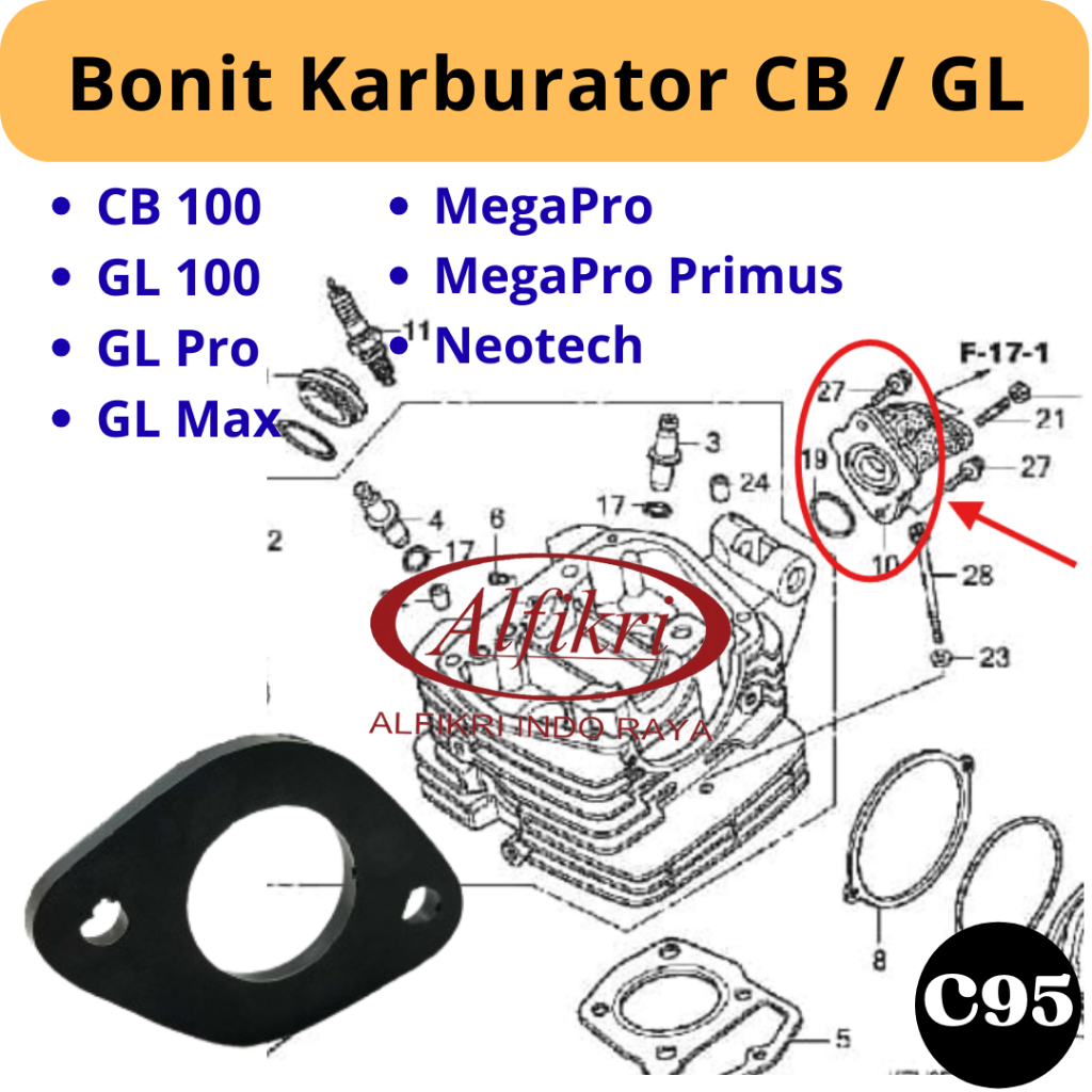 C95 Ebonit Manifold Fiber Insulator Karbu Honda CB 100 GL 100 Megapro - Bonit Karburator CB / GL