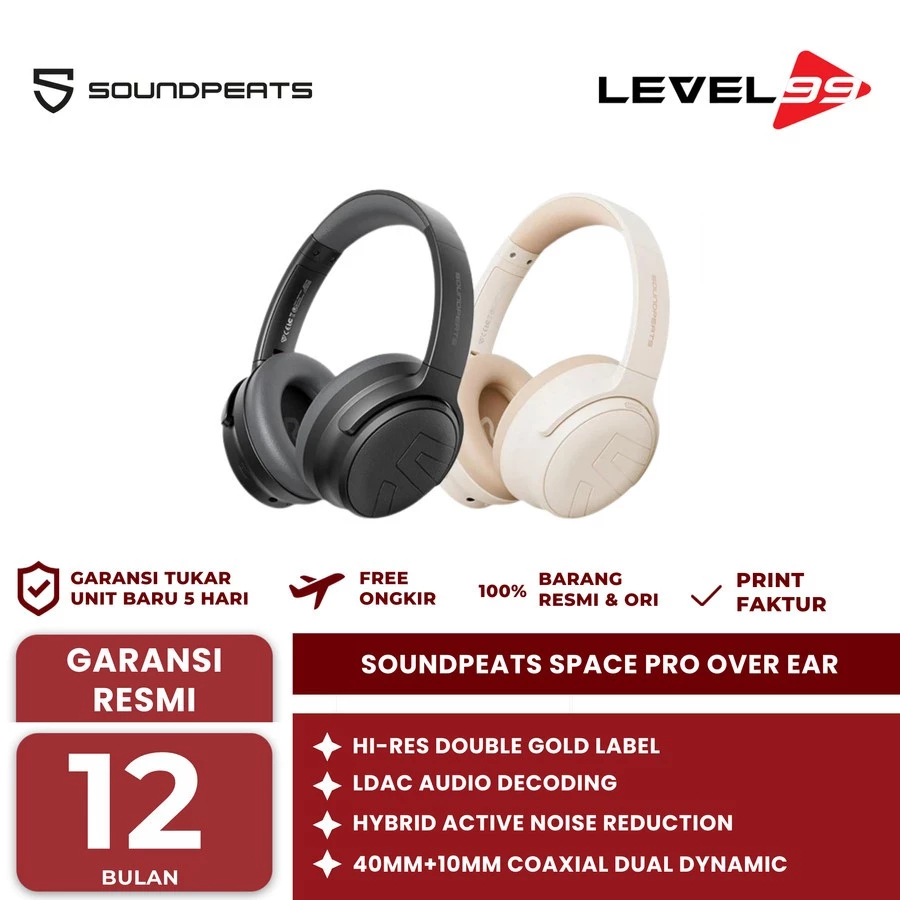 SOUNDPEATS SPACE PRO OVER EAR ANC ACTIVE NOISE CANCELING HEADPHONES