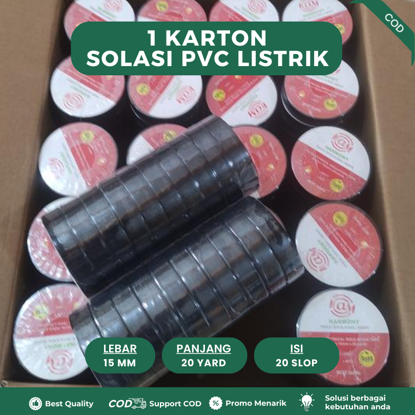 1 KARTON Lakban Listrik PVC Hitam - Harga Grosir Ukuran 15mmx20Yard Lakban Listrik Harga Grosir Hema