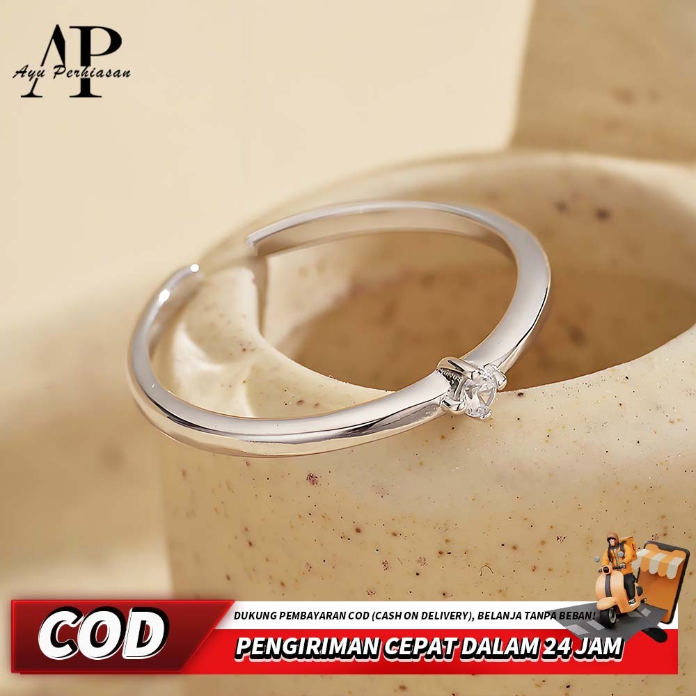 Cincin | Cincin Tipis dengan Bukaan, Berhias Permata Kecil, dari Perak 925 untuk Wanita, Gaya Korea,