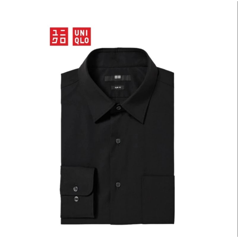 Uniqlo Kemeja Pria Hitam Lengan Panjang Slim Fit / Kemeja Hitam Pria