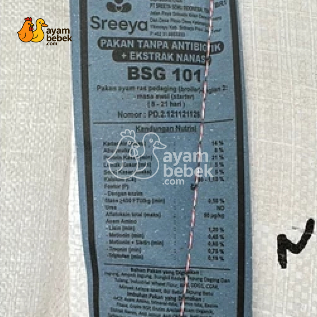 SREEYA BSG 101 R Pakan Ayam Pedaging Broiler Starter Usia 821 Hari 20KG 50KG AyamBebek Pakan dan