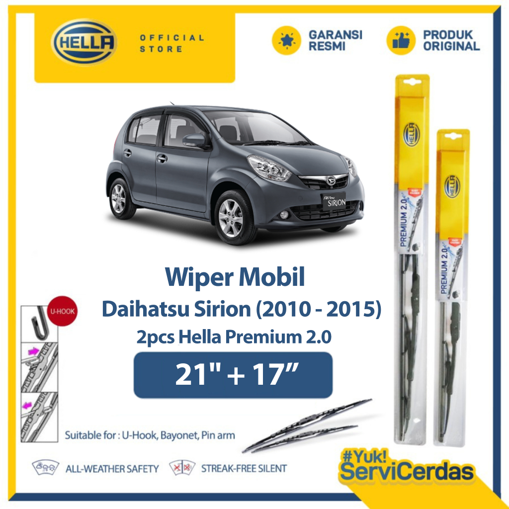 Wiper Mobil DAIHATSU Sirion 2010 -2015 21” + 17” (2pcs) - HELLA Premium 2.0