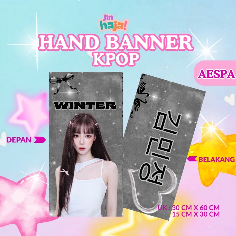 JINHAJA - Hand Banner Kpop Kain Bahan Satin Silky Premium Slogan Handbanner konser AESPA Custom Free