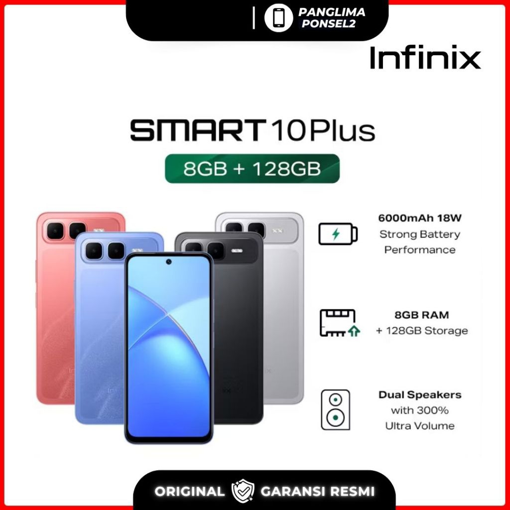 Infinix Smart 10 plus 8/128 GB RAM  6000 Mah  bergaransi