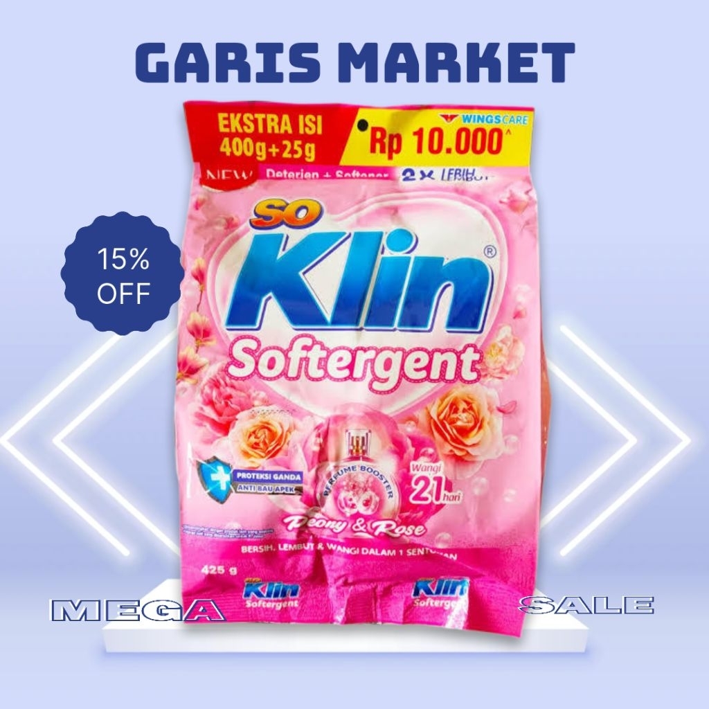 Soklin Softergent 400+25 gram Detergen Bubuk Sabun Cuci Pakaian