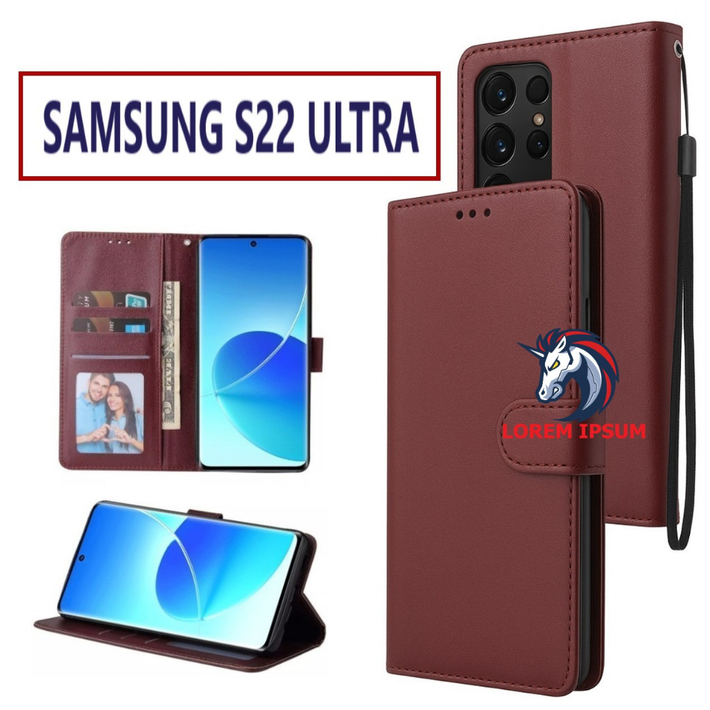 LEATHER CASING SAMSUNG S22 ULTRA CASE KULIT FLIP WALLET LEATHER KULIT PREMIUM SARUNG BUKA TUTUP KESI