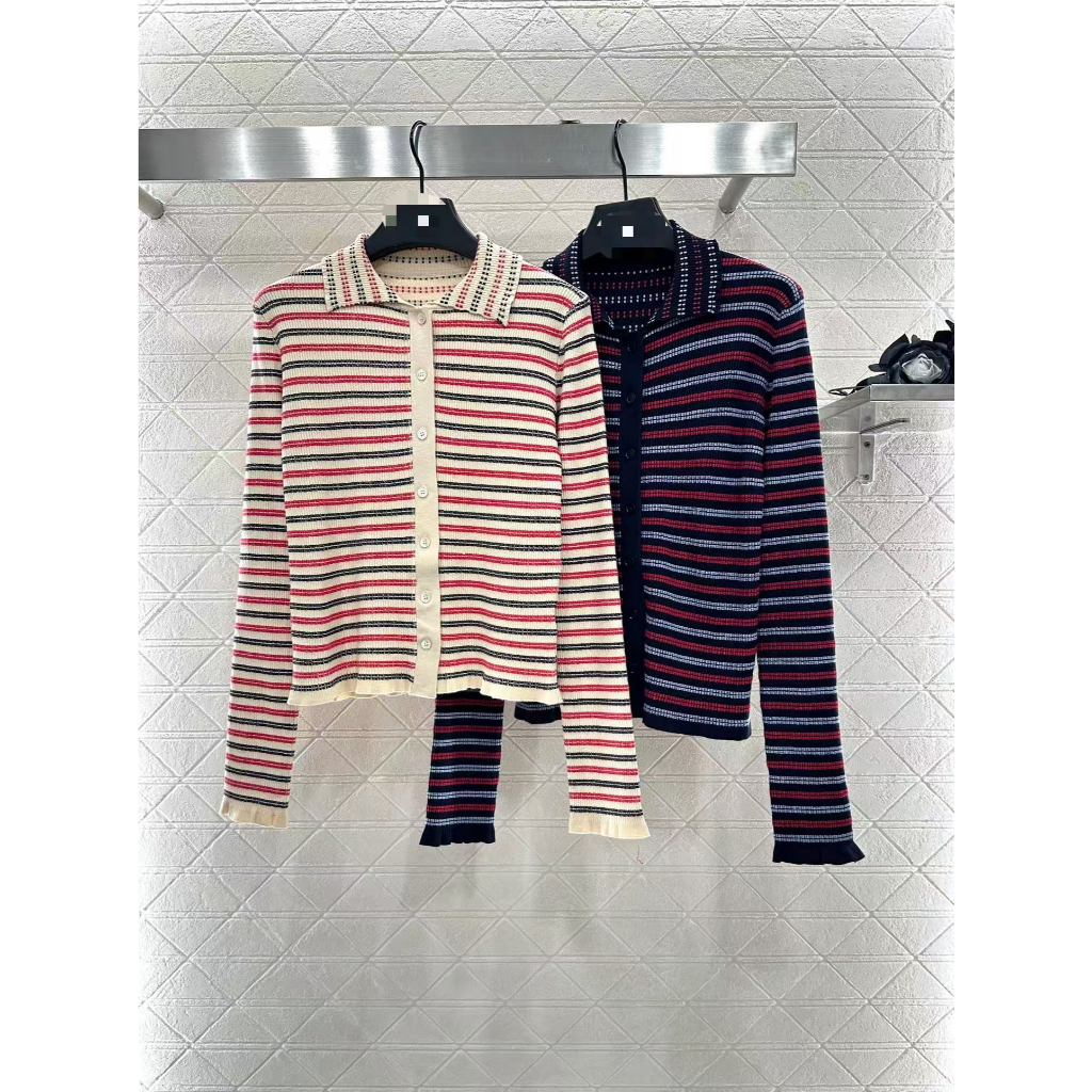 ♥EENK*♥ 2025 New Lapel Knit Striped Cardigan
