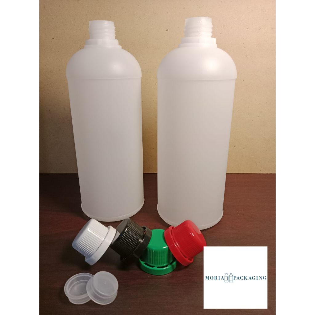 Botol Agro 1 Liter Transparan HDPE / Botol Labor 1000ml HDPE / Tutup Agro Putih, Hitam, Merah, Hijau