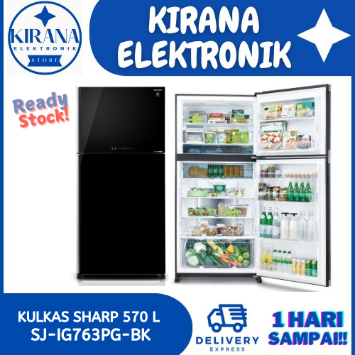KULKAS SHARP SJ-IG763PG-BK 2 PINTU 570 LITER J-TECH INVERTER GLASS DOOR