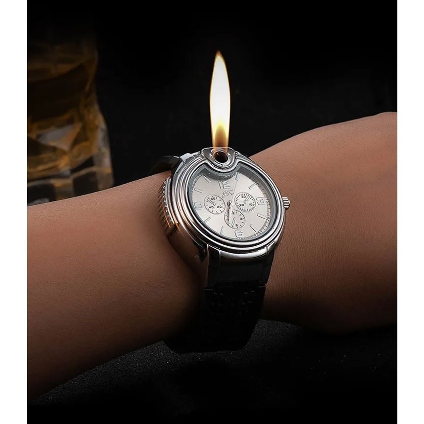 Jam Tangan Pria dengan Korek Gas - HC-90, Anti Air / Korek Api Jam Tangan Kasual Pria dengan Korek G