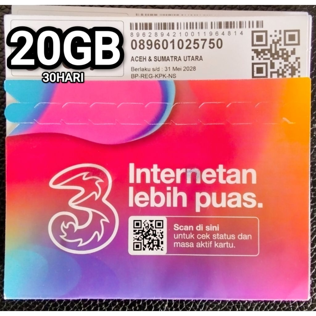 KARTU PERDANA TRI KOUTA 8GB,20GB