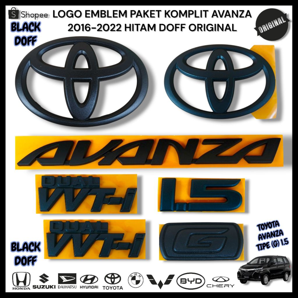 Logo Emblem Paket komplit Avanza 2016-2021 Hitam Doff/ Emblem Logo Toyota Avanza Tipe G Biru1.5