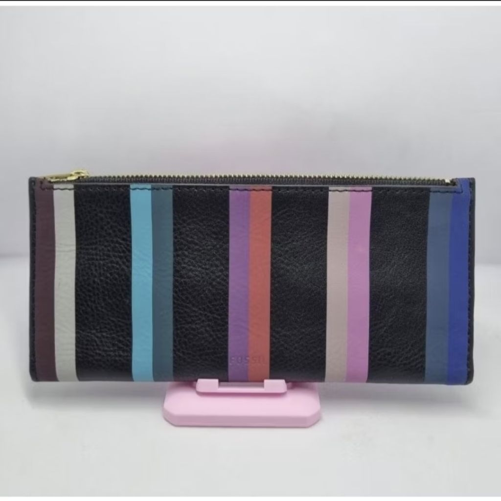 Kolpri NEW Authentic Fossil Shelby Clutch Blue Multi Stripe Wallet