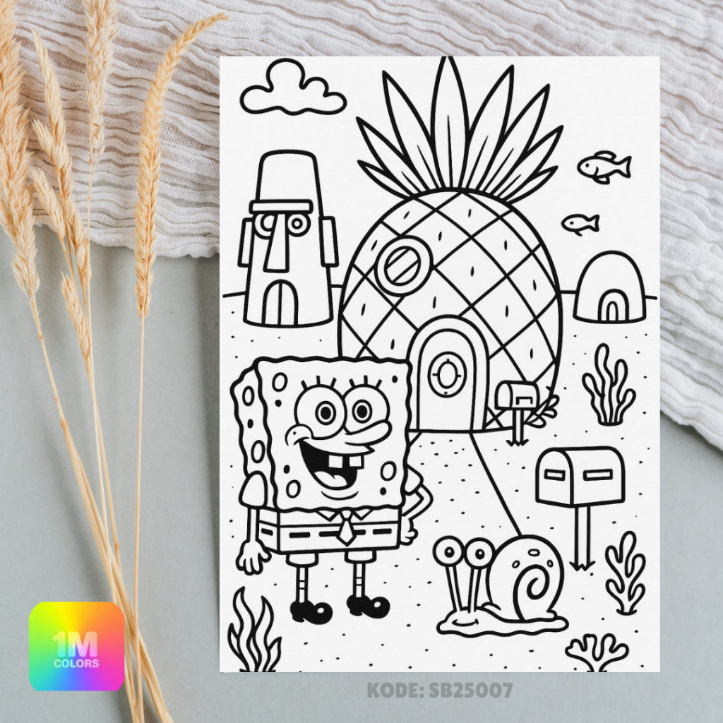 

SB25007 Kertas Belajar Gambar Sketsa Mewarnai Rumah SpongeBob Anak PAUD TK Ukuran A4 HVS 100gsm