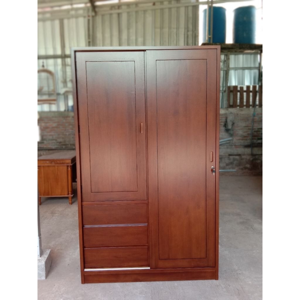 Lamari pakaian pintu 2 sliding kayu jati