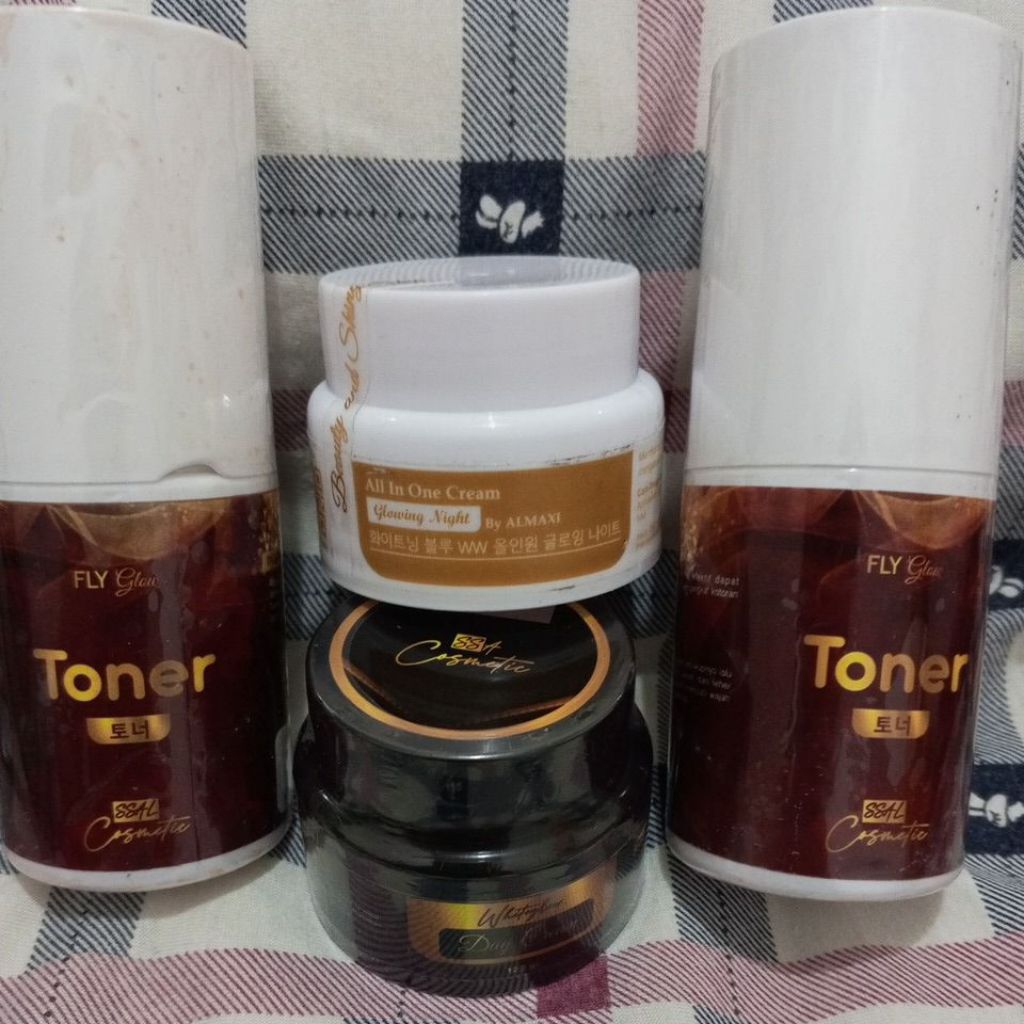 Cream siang Al Maxi glow whitening +2 toner+ pelicin + tas