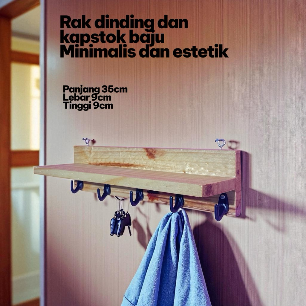 rak dinding dan kapstok baju / gantungan kunci minimalis estetik