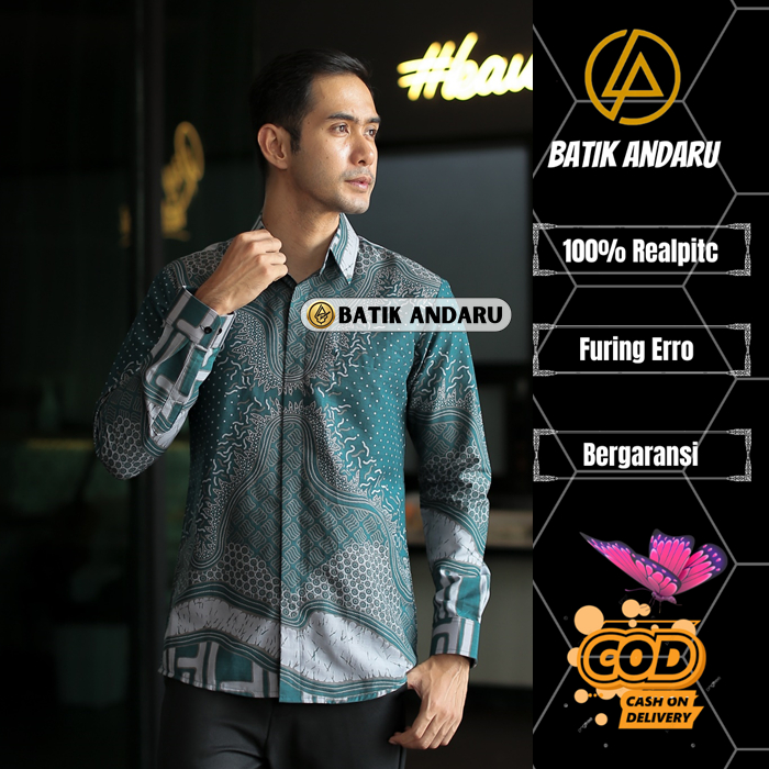 Batik Andaru Motif Dikta Baju Kemeja Batik Pria Slim Fit Lengan Panjang Modern Simpel Heem Katun Pri