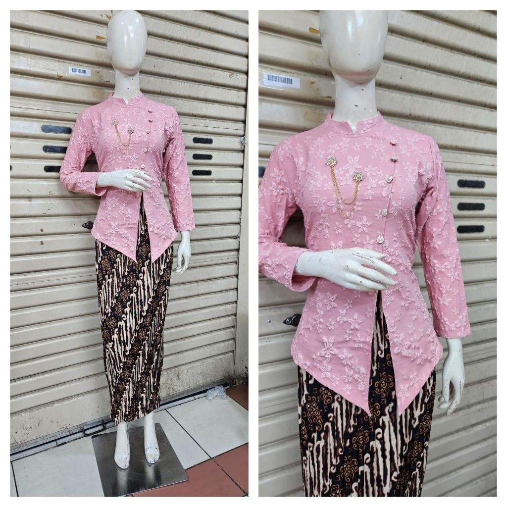 Setelan Kebaya Modern Wanita Brokat  + Rok Batik Panjang – Baju Kondangan Elegan - kebaya premium