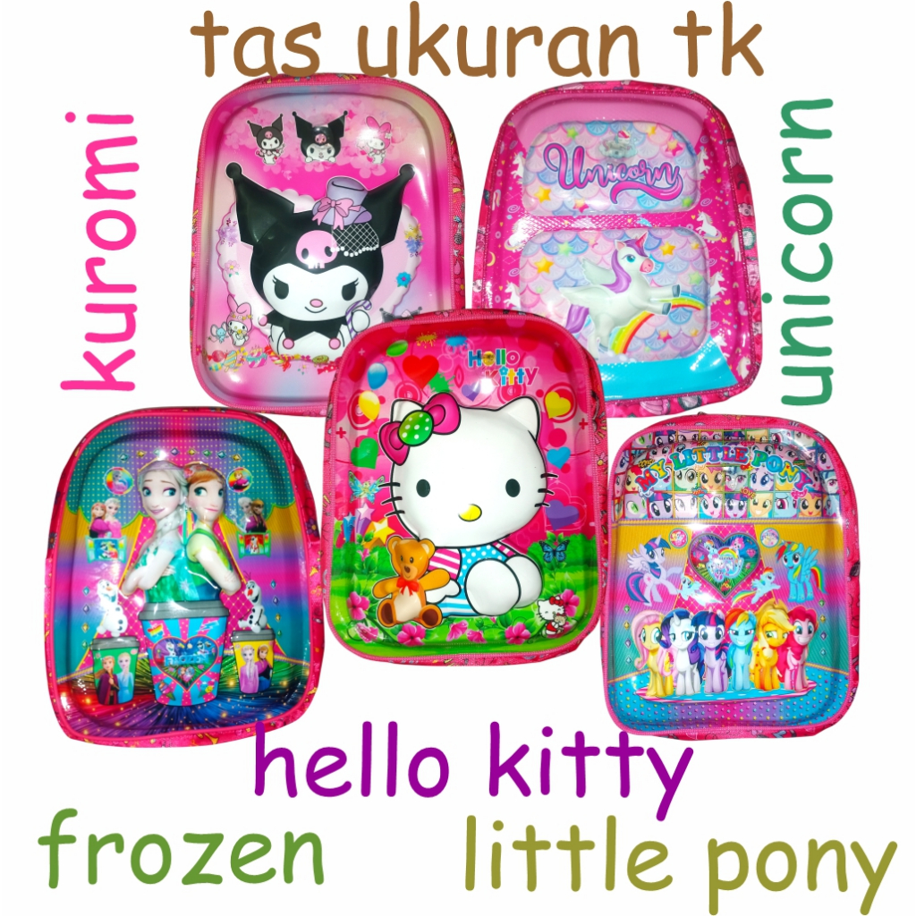 Tas Ransel Anak Perempuan TK  3D Timbul Lampu LED Frozen Bt21 Labubu Unicorn Kuda Pony Hello Kitty