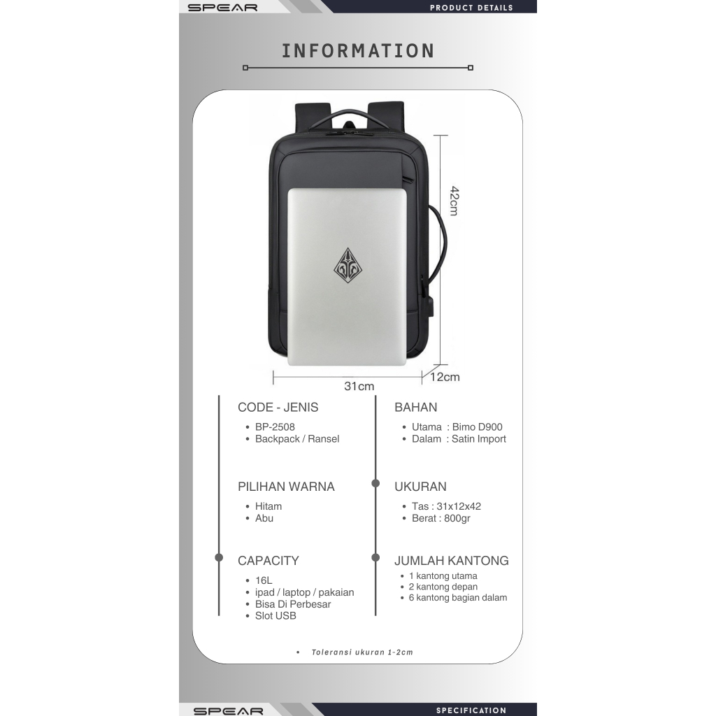 New Promo Spear Backpack Tas Ransel Laptop Jumbo Expanding Pria Golden Tas Traveling Ransel Usb