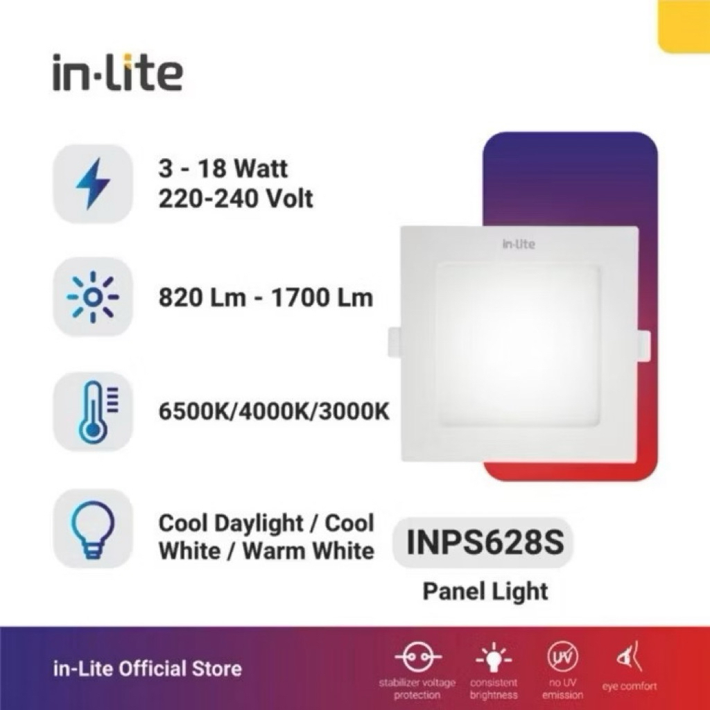 Lampu Downlight LED Inlite INPS628S 12 Watt IN-lite Panel Kotak 12W