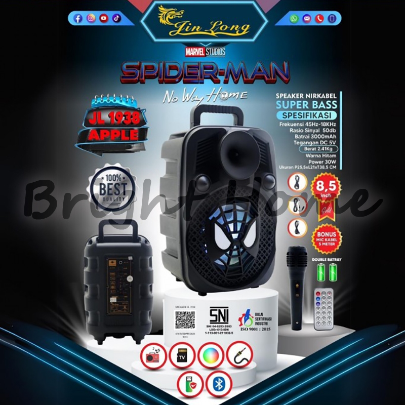 JINLONG JIN LONG JL1938 JL-1938 APEL Spiker 8.5" Speaker Portable Wireless Bluetooth 8.5 Inch  Free 