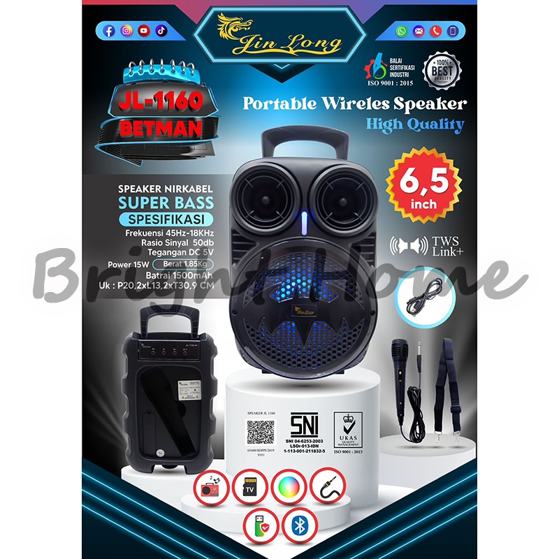 JINLONG JIN LONG JL 1160 JL1160 JL-1160 BATMAN Speaker Wireless Bluetooth Portable Karaoke 6,5 inch
