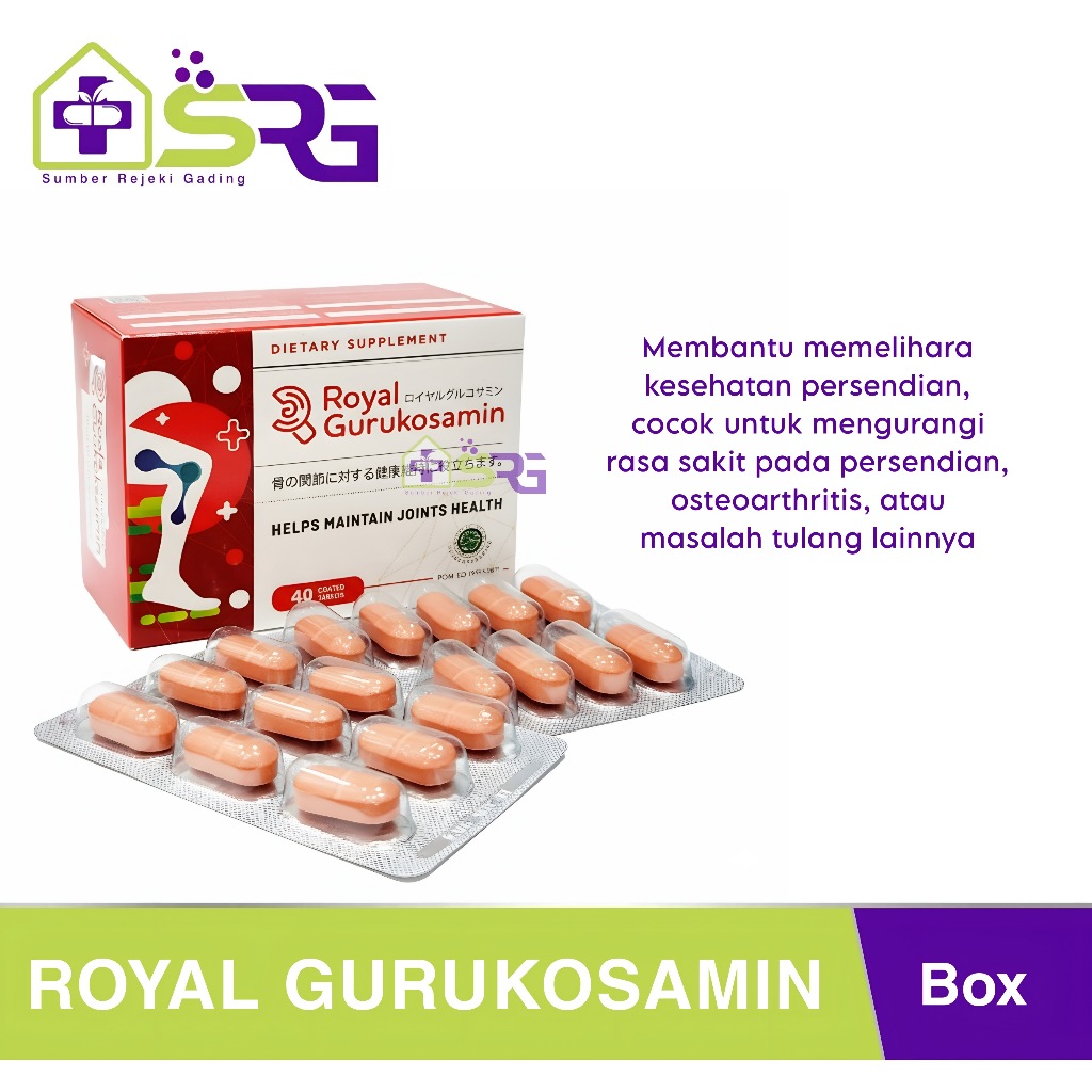 Royal Gurucosamin BOX Isi 40 Taplet 100% Original Suplemen Sendi Gurukosamin 1200 mg Glukosamin