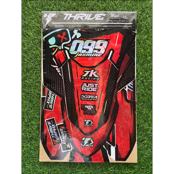 DECAL CUSTOM KAWASAKI KLX BF HOLOGRAM MOTIF KARTUN MERAH HITAM FULL BODY