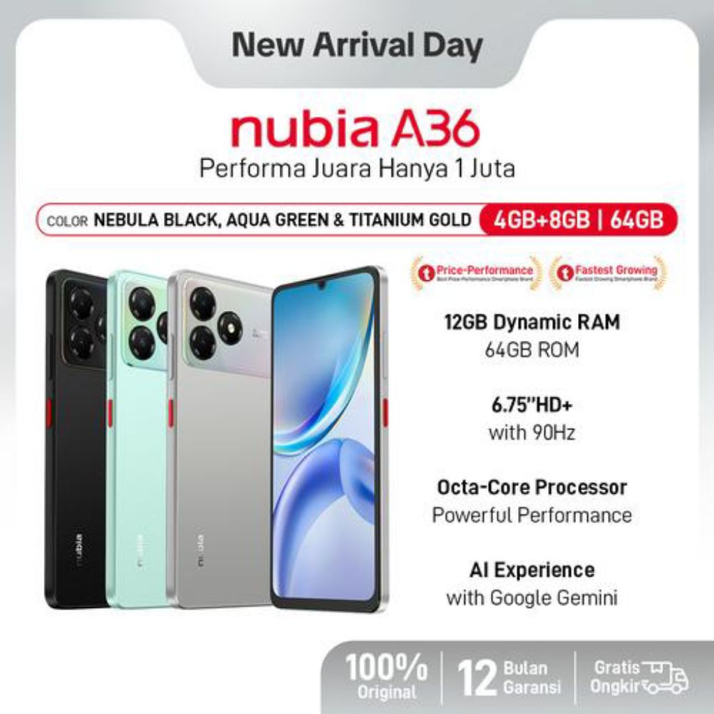 NUBIA A36 4/64 GB | HP Android 1 Jutaan | Smartphone Original Garansi Resmi