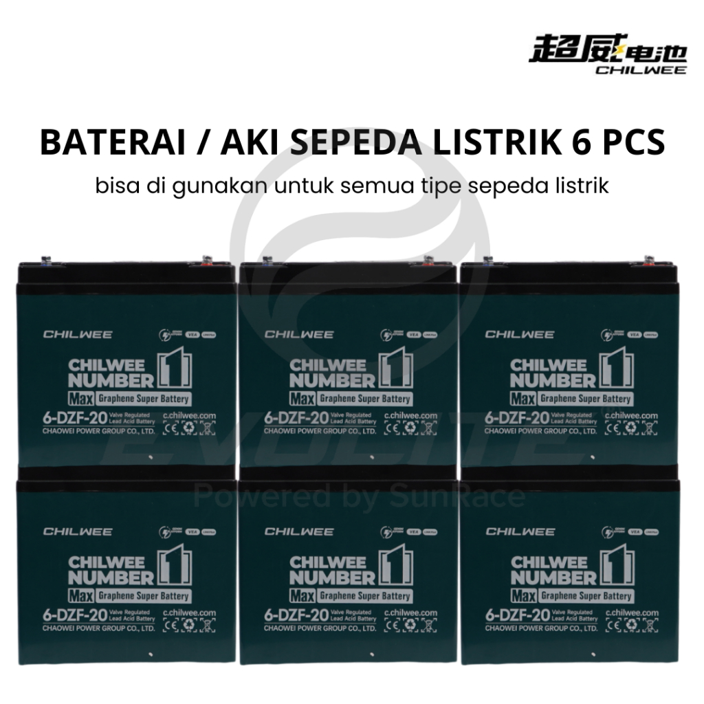 Baterai / Aki Premium Graphene 72V 20Ah / 25Ah – Chilwee Sunrace (Isi 6 Pcs) Sepeda Listrik