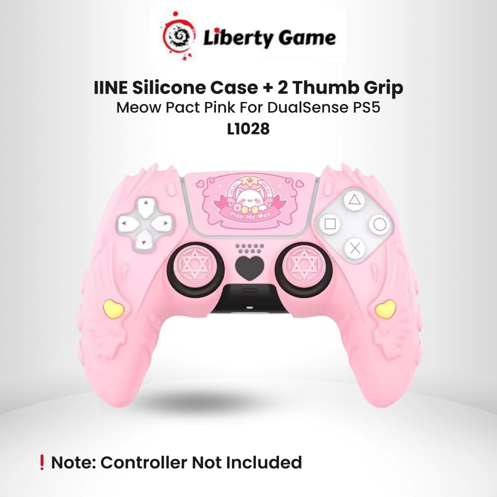 IINE Meow Pact Pink Protective Case + 2 Analog Caps for Controller PS5 Silicon Case Silicone Pelindu